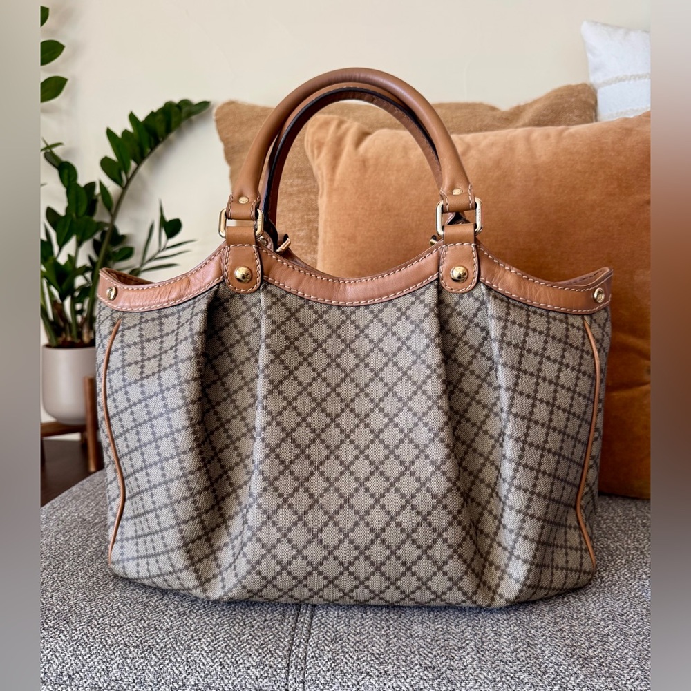 GUCCI Sukey Diamante Brown Patterned Tote Bag with Tan Leather Trim - Picture 11 of 16